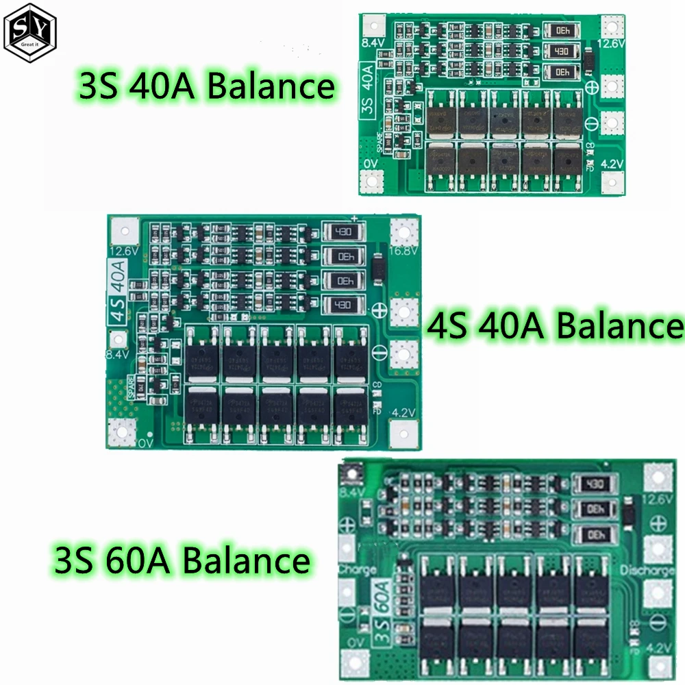 3S/4S 40A 60A Защитная плата баланса зарядного устройства литий-ионного аккумулятора