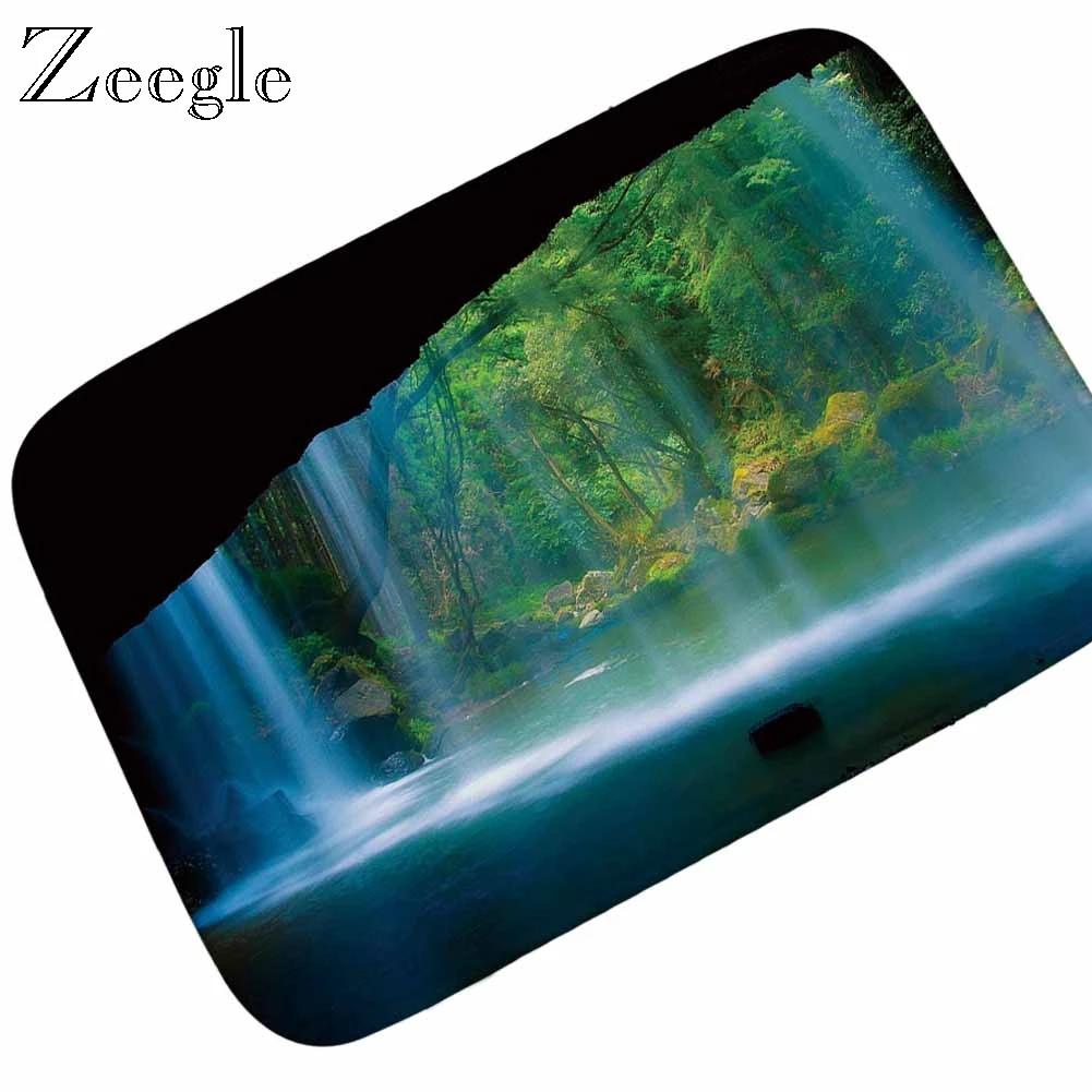 Zeegle Printed Doormat Flannel Doormat Welcome Entrance Mat Anti-slip Hallway Rug Water Absorption Bath Soft Rug Outdoor Carpet