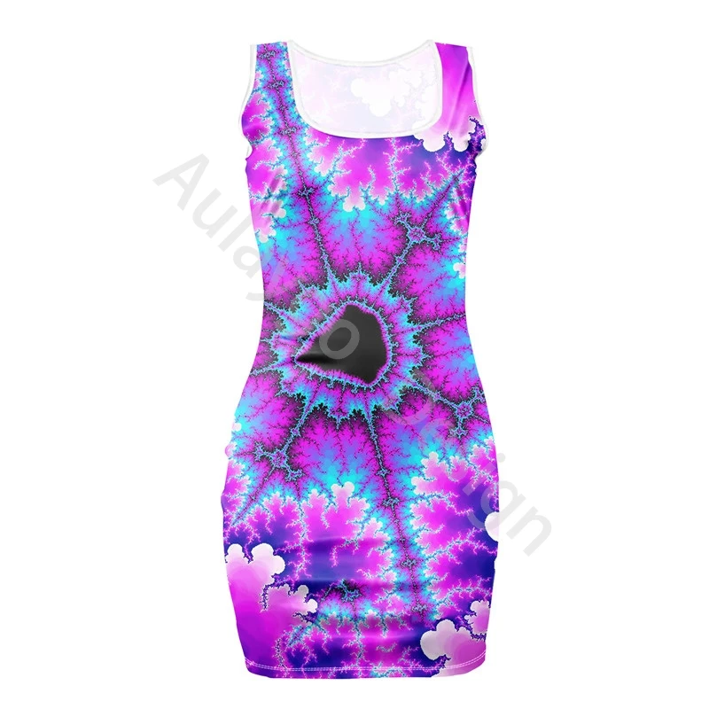 

Purple Tie-dyed Pattern Women Plus Size Wrap Dress New Fashion Square Neck Sleeveless Tight Dress For Custom Vestidos De Fiesta