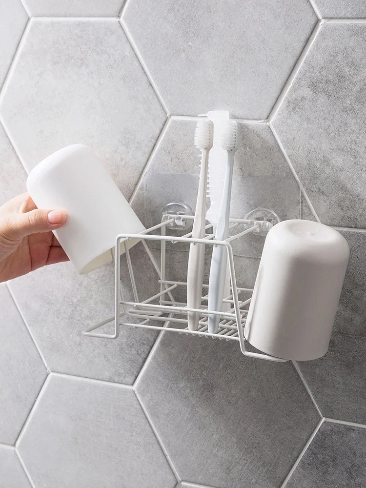 1PCS Hole-free Iron Toothbrush Rack Toilet Mug Storage Rack Household Wall Hanging Dental Appliance Rack Bathroom Storage