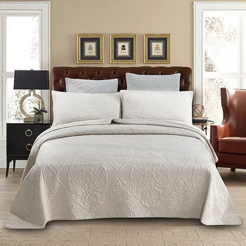 

Plain luxury Bed cover quilt set pure cotton embroidery quilting washed quilted 3pcs set bedspread comforter bedding Queen king
