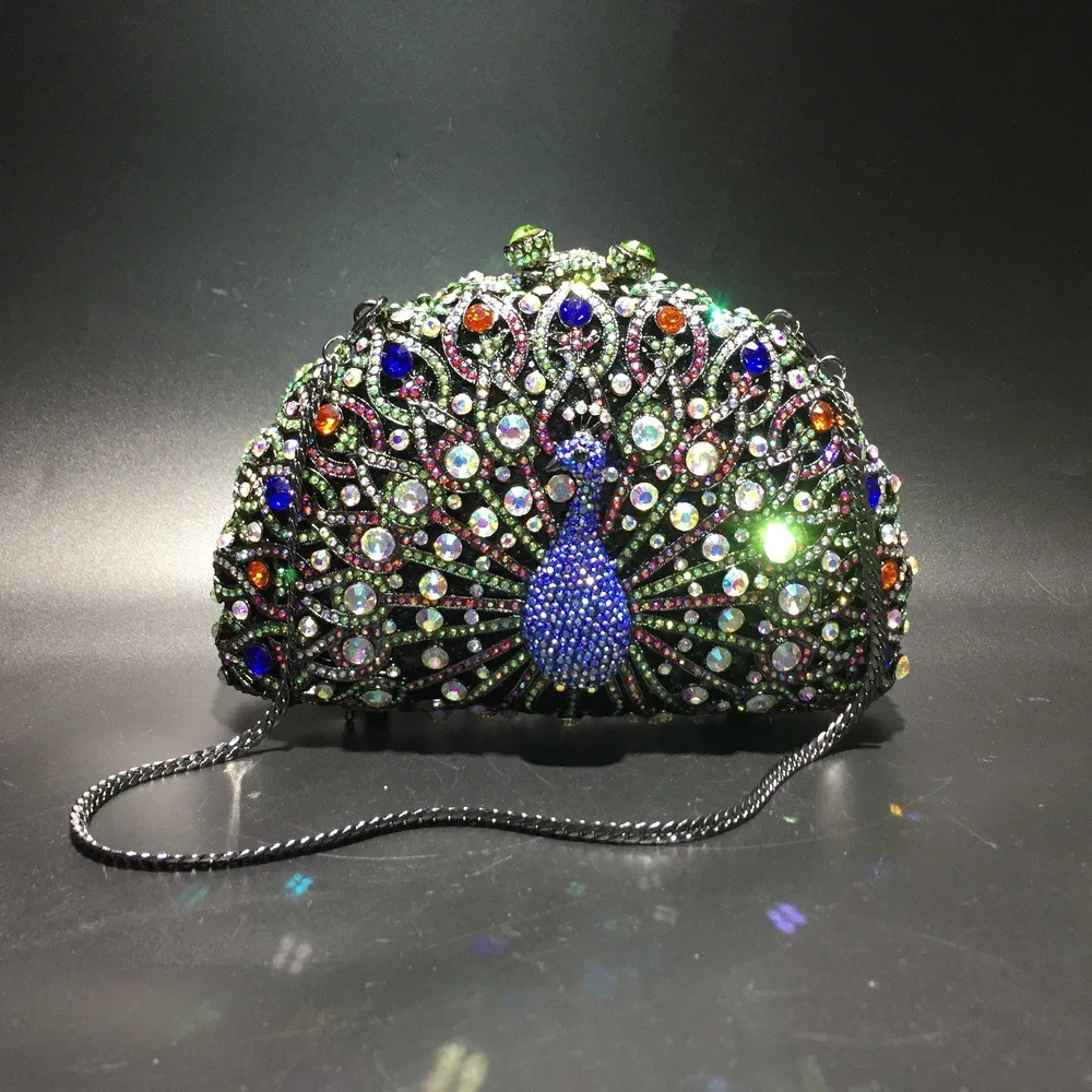 

Peacock shui zuan bao with Holes Metal Crystal Evening Bag Handmade xiang zuan bao Europe And America Women's Diamond Handbag