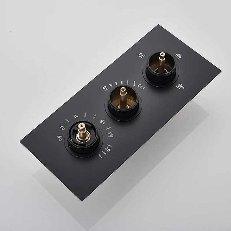 Thermostatic 3/4 ways Black Bathroom Shower Valve Shower Faucet Temperature Control Triple Handles Brass Water Outlet Mixer Tap
