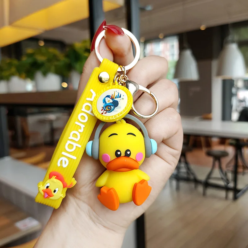 NewCuteMusicDuckKeychainCartoonSiliconeDuckKeyringFashionCar