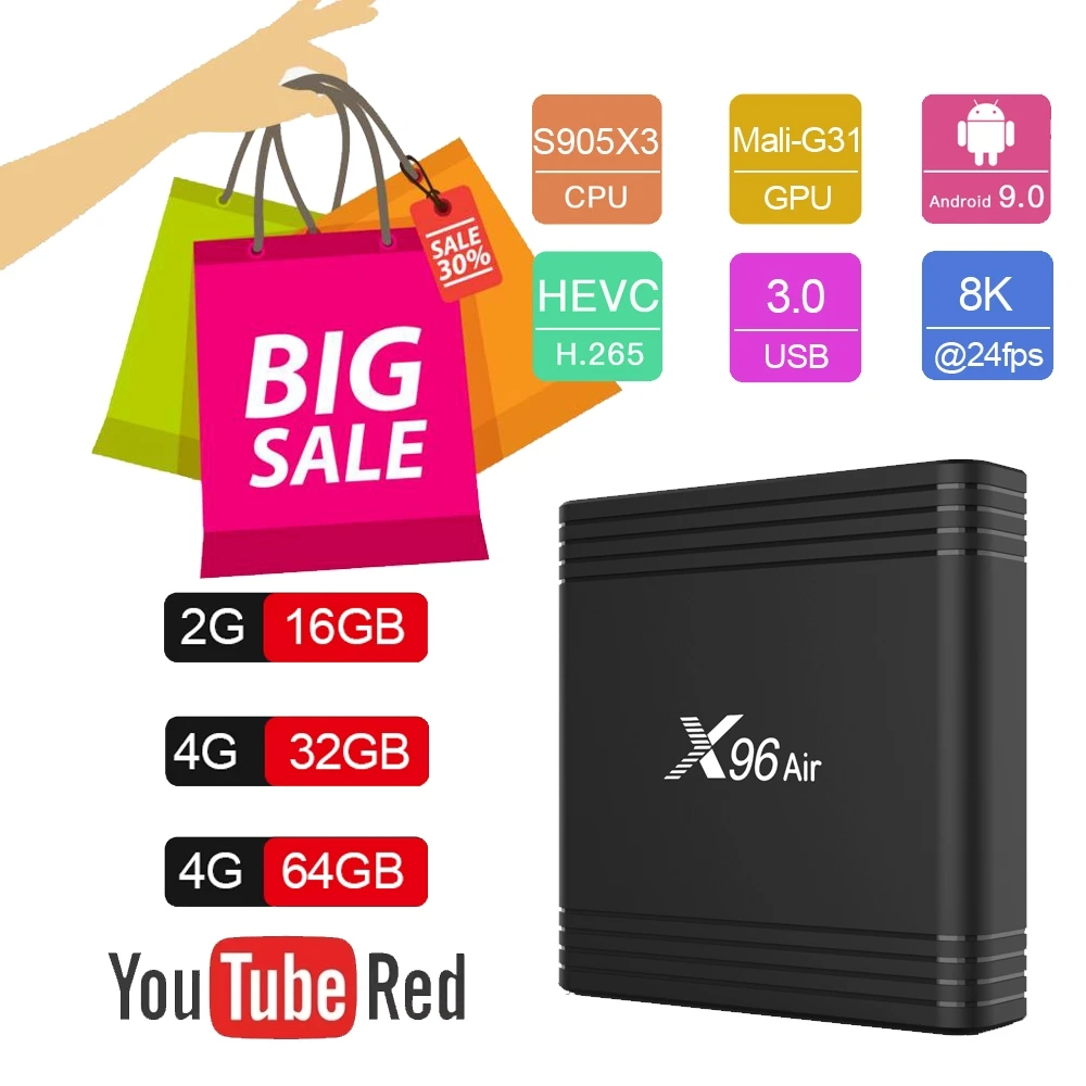 

X96AIR RGB Light Amlogic S905X3 Android 9.0 TV BOX 4GB RAM 32GB 64GB ROM wifi Bluetooth 4K 8K 60 fps UHD Set Top Box 2GB 16GB