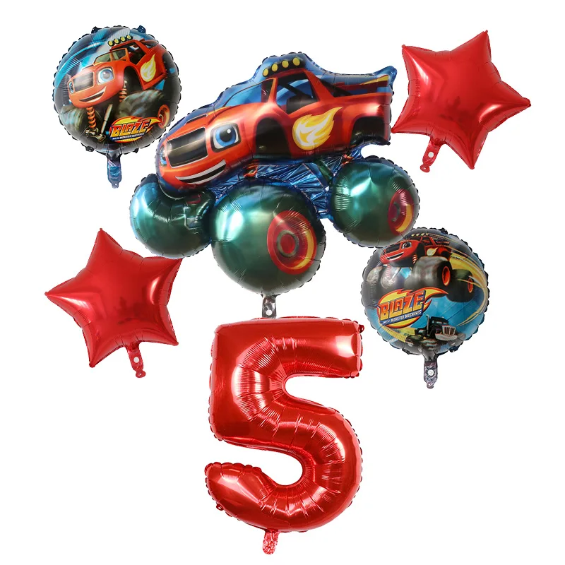 6Pcs Blaze Monster Palloncini Foil Cartoon Boy Ballons Macchine Per La Decorazione Della Festa Di Compleanno Racing Racecar Bambini Ragazzi Giocattoli
