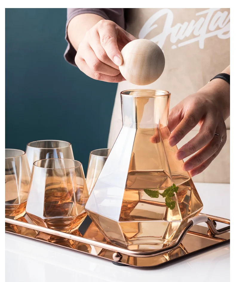 1/5 pcs/set water pots glass carafe set wood lid decanter pitcher wine whiskey beer juice set drinking water kettles