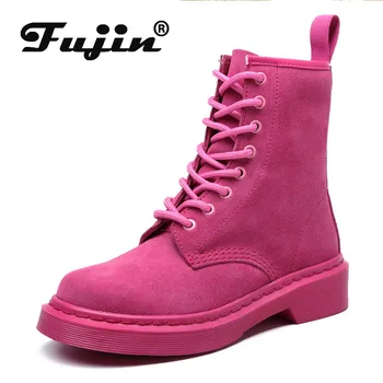 

Fujin Autumn Winter New Plus Velvet Warm Boots Winter Women's Fashion Wild Thick Bottom Leather Women's Boots Ankle Women Shoes