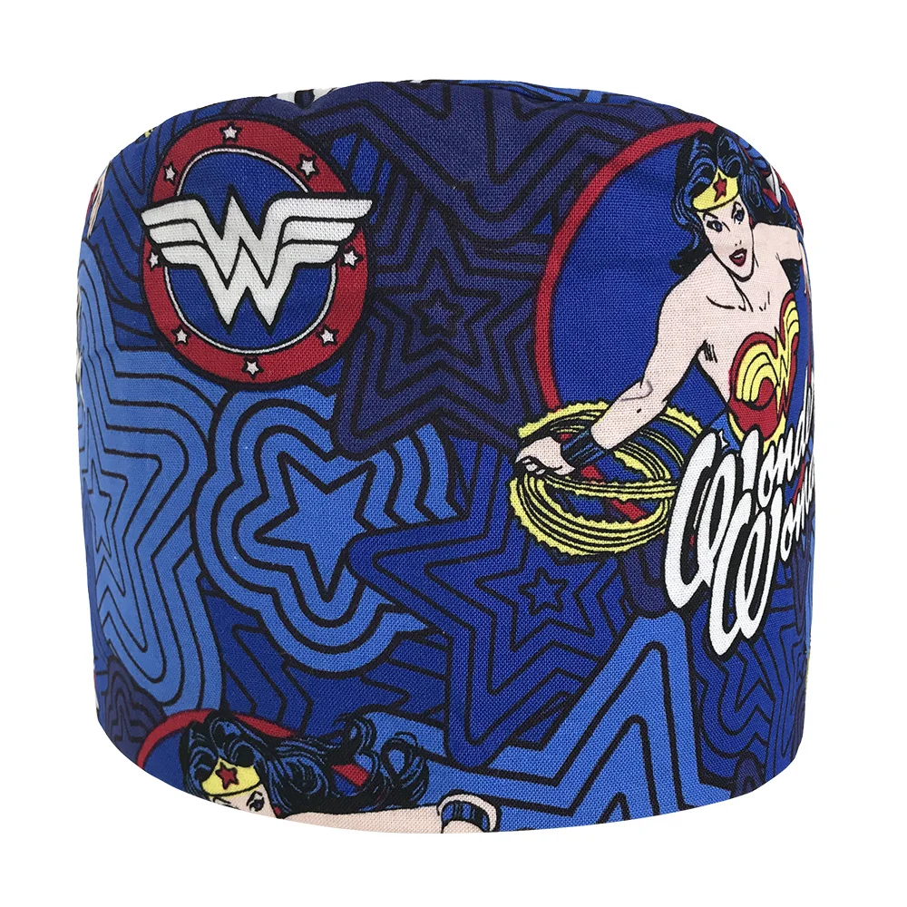 VIAOLI Print Black Tieback Elastic Section 100% Cotton Surgical Caps Scrub Caps for men Women Hospital Medical Hats Arrival 050