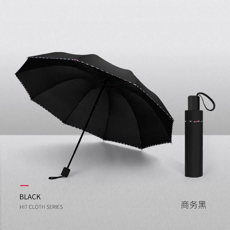

Classic Anti-Tiantang 10 Bone NC Fabric Three-fold Umbrella Plaid Covered Edge Ultra Large Folding Umbrella 65 Solid Color Adver