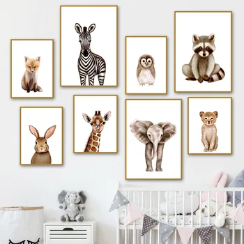 

Cartoon Fox Zebra Owl Raccoon Giraffe Animals Nordic Posters And Prints Wall Art Canvas Painting Wall Pictures Kids Room Decor