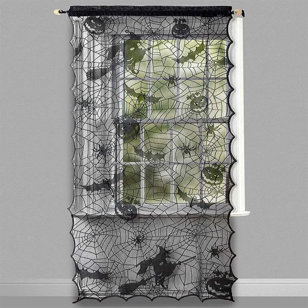

Scary Simulate Spider Web Lace Door Window Curtain for Halloween Party Decor LED Holiday Atmosphere Decoration