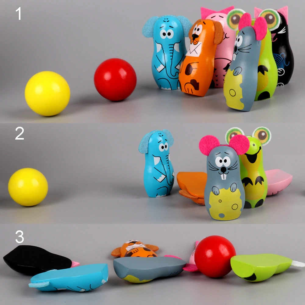 buy  Cute Cartoon Natural Wooden Bowling Game Toy for Kids Children Birthday Christmas Festival Gift