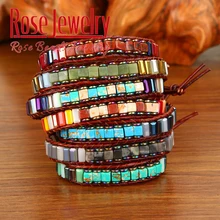 Natural Stone Handmade Multi Color Chakra Bracelet Jewelry Tube Beads Leather Wrap Bracelet Creative Gifts Couples Bracelets Natural Stone Handmade Multi Color Chakra Bracelet Jewelry Tube Beads Leather Wrap Bracelet Creative Gifts Couples Bracelets