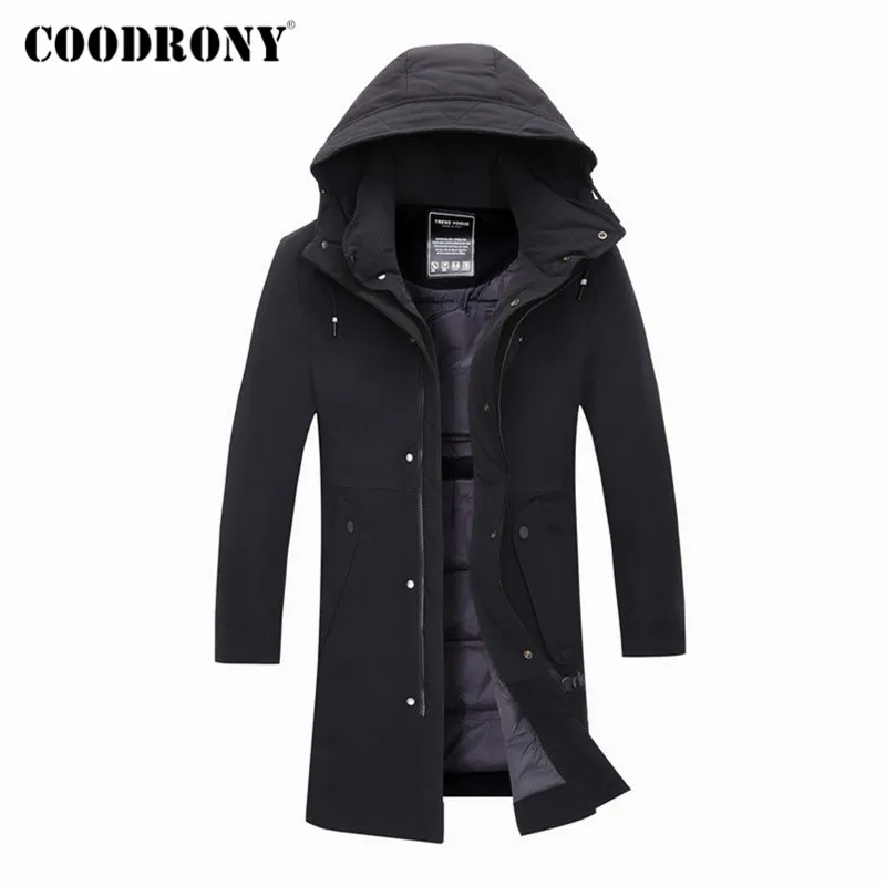 

COODRONY Brand Duck Down Jacket Men Clothes 2019 Winter Thick Warm Long Jackets Casual Hooded Coat Men Outwear Big Pockets 98030