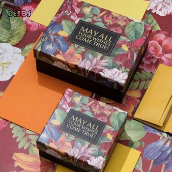 

Ins Wedding Party Birthday Fashion Green Flower Tropical Rain Forest Package Wallet Belt Hat Rectangle Cardboard Paper Gift Box