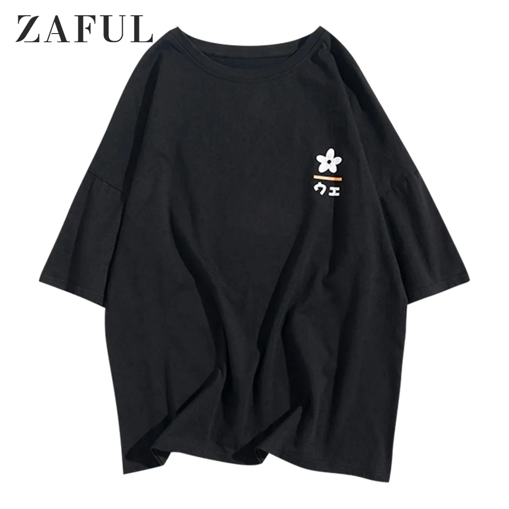 Женская и мужская Повседневная футболка ZAFUL с цветочным принтом буквенным модные