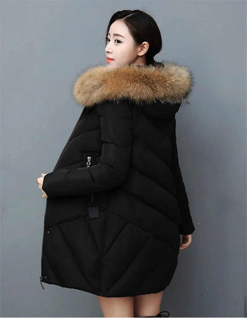 manteaux artificiel raton laveur col de cheveux femme Parka noir épais coton remburrе doublure dames