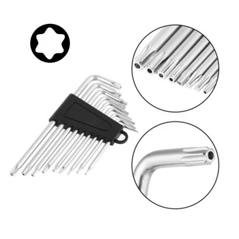 

9 Pc Offset Safety Anti Tamper Proof Torx Star Allen Key Bits Wrench Set Chrome