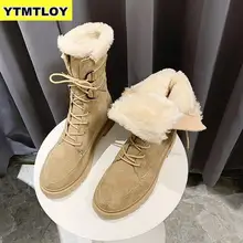 Женские зимние ботинки; теплые короткие плюшевые зимние ботильоны на меху; женская обувь на платформе; женские удобные ботинки черного цвета на шнуровке; Zapatos
