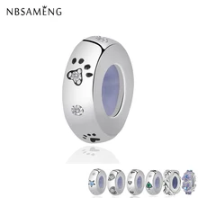 925 стерлингового серебра Fit Pandora Браслеты собака животное следа разделитель со стразами бусины для Подвески для изготовления украшений DIY