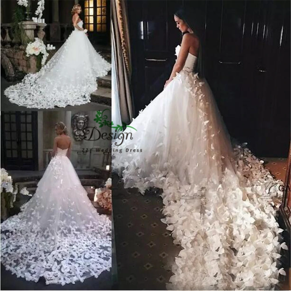 

Speranza Couture Princess Wedding Dresses with Flowers And Butterflies in Long Train Arabic Middle East Church Garden Weddi