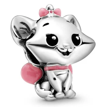 

New 925 Sterling Silver Bead Charm Pink Enamel Bow The Aristocats Marie Beads Fit Bracelet Bangle Diy Jewelry