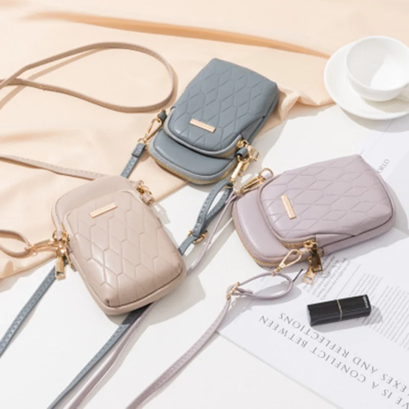 

Women Phone Crossbody Bag Mini Shoulder Bag Rhomboids PU Leather Wallet Purse New