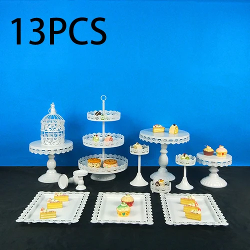 13PCS Tobs Cupcake Stand белый душевный торт стенд набор с кружевным краем для свадьбы, дня рождения, дня рождения, чая Инструменты для выпечки - Цвет: 13PCS