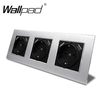 

Triple Wallpad Metal EU Schuko Electrical Socket with 2 USB Charging Outlet 5.1DC 2.1A For EU Box 3 Way EU Socket with Claws