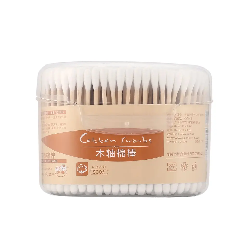 

500PCS/Box Compact Size Natural Cotton Swabs Wood Sticks Nose Ears Cleaning Cosmetics Home Health Care Cotton Buds