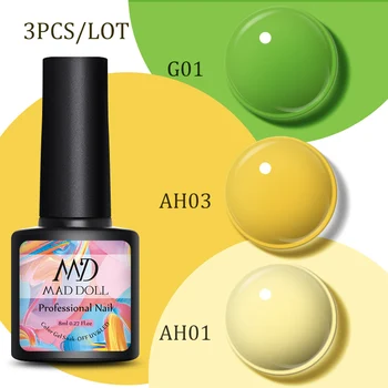 

3 Bottles/Set 8ml MAD DOLL Spring Summer Series Solid Color UV Gel Colorful Soak Off Manicuring Nail UV Gel Polish Nail Art