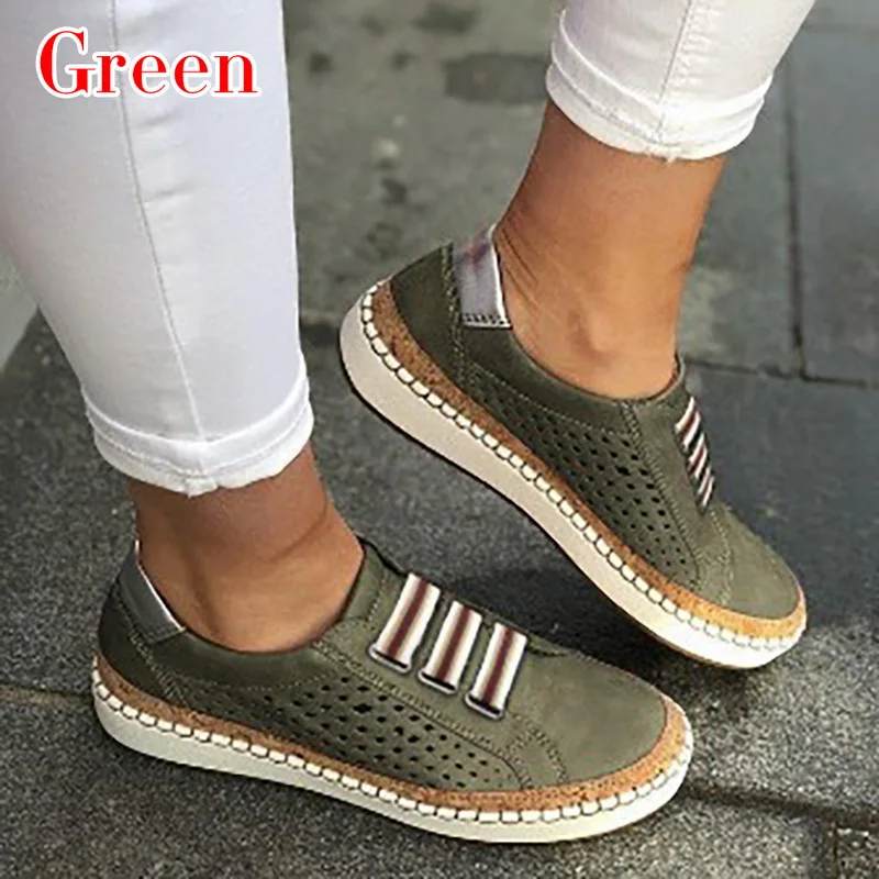 MoneRffi Sneakers Women Vulcanize Shoes Casual Breathable Shoes Female Soft Leather Flats Ladies Sneakers - Цвет: 1-green