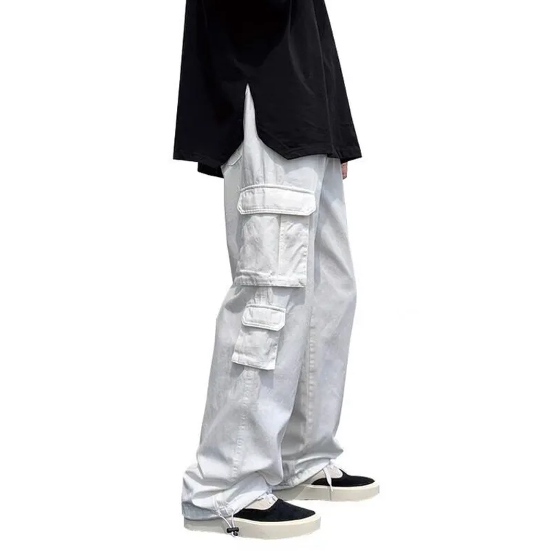 Pantaloni Casual neri/bianchi pantaloni larghi dritti larghi alla moda da uomo  pantaloni Cargo da tasca Hip hop Streetwear pantaloni da uomo|Wide Leg  Pants| - AliExpress