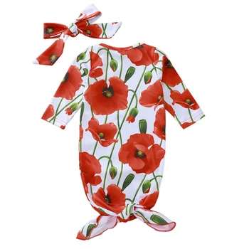 

Baby Sleeping For Boys Girls Bag Long Sleeve Cotton Floral Print Hair Band 0-12 Months