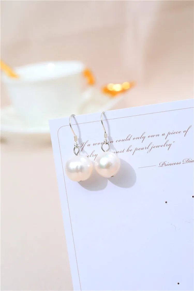 DAIMI 12-13 мм жемчужные серьги с резьбой 925 пробы серебряные серьги с французским крюком элегантные Висячие серьги для женщин подарок - Цвет камня: White