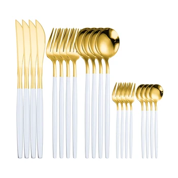 

20pcs/4sets White Gold Cutlery Set Forks Knives Spoons Stainless Steel Tableware Set for Kitchen Dinnerware Set Dropshipping