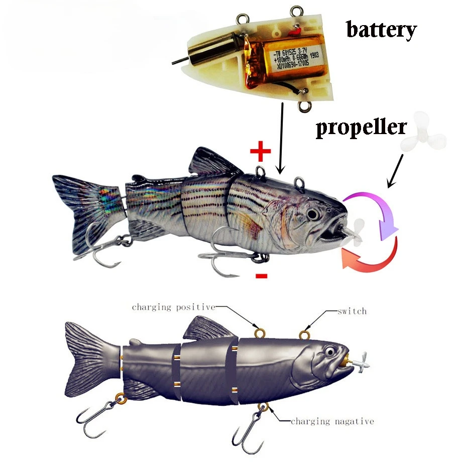 Señuelos eléctricos de natación automáticos, cebos de pesca con carga USB,  luz LED, herramienta de pesca de peces vivos, 4 tamaños, 4 segmentos -  AliExpress