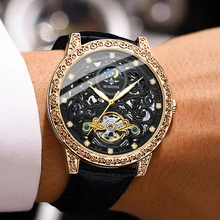 MOHDNE Reloj de pulsera para hombre, accesorio mecánico automático, resistente al agua, con espejo de cristal recubierto de estilo británico, Tourbillon, sol, luna y estrella