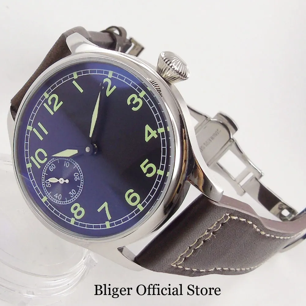

High Quality 44mm Wristwatch Men Nologo Blakc Dial Brown Leather Strap Deployment Clasp 6497 Movement