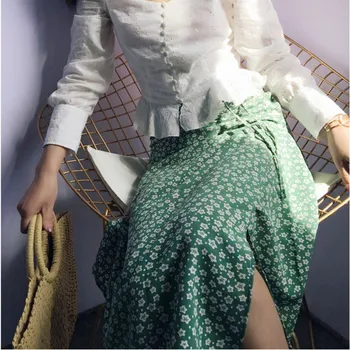 

Women 100% Viscose Polka Dots Print Side Buttons High Waist Midi Length Sexy Vintage Wrap Gloria Skirt