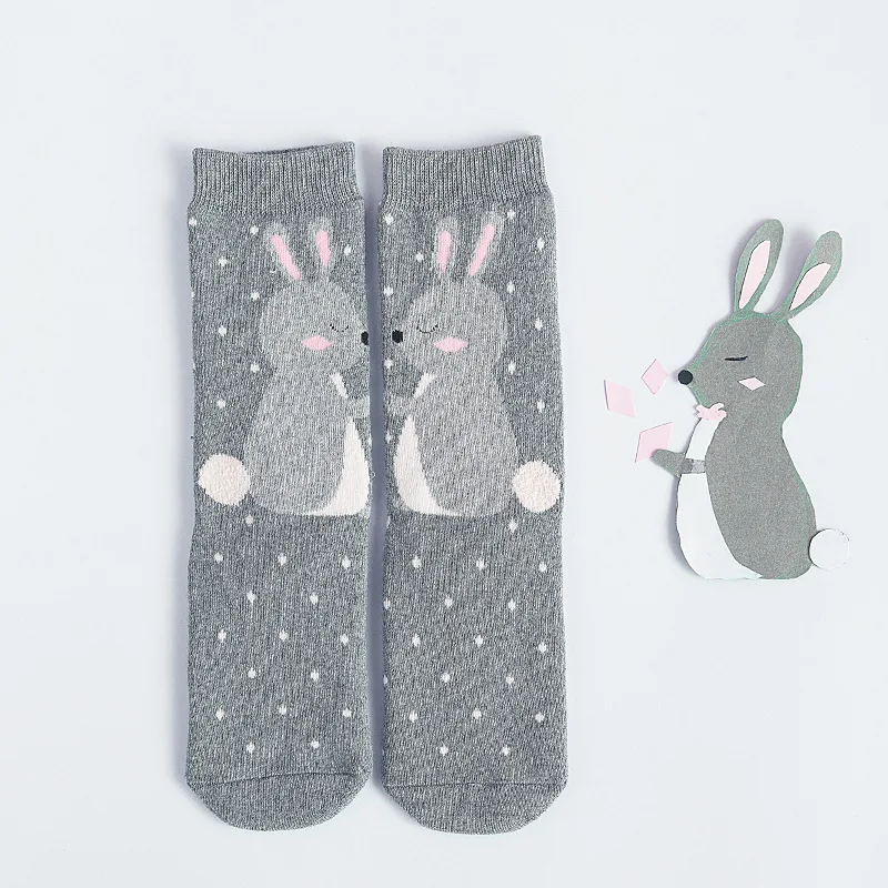 Gray Rabbit Socks WPLOIKJD/осенне-зимние теплые махровые милые носки с петлями; повседневные забавные носки с рисунками животных; носки на Рождество; Calcetines; подарок - Цвет: Gray Rabbit Socks