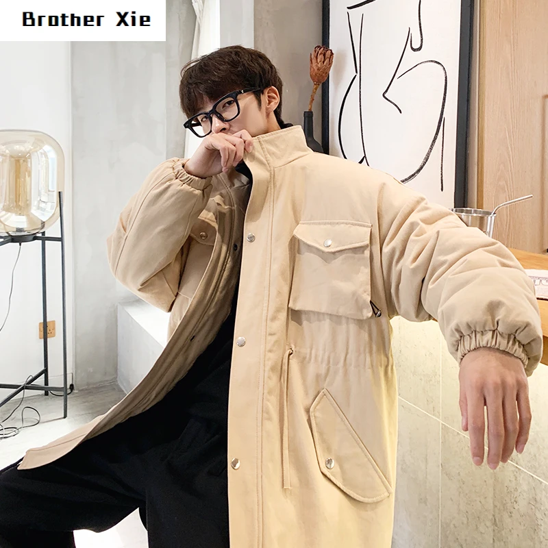 

Long Jacket Men's Fashion Solid Color Casual Multi-pocket Tooling Jacket Man Streetwear Wild Loose Hip Hop Bomber Jacket Male
