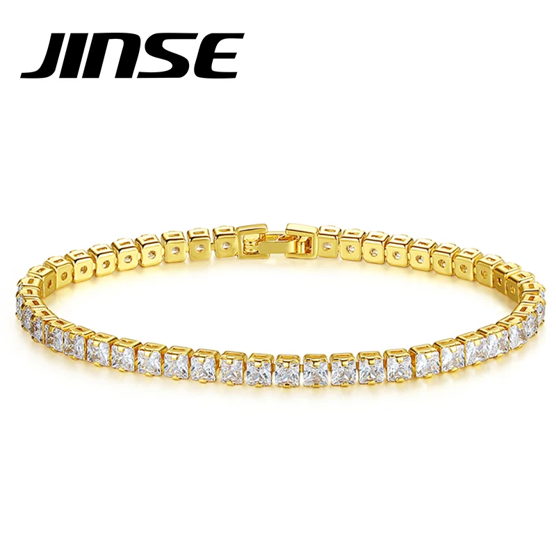 JINSE Iced Out 1 ряд кубического циркония теннисный браслет Bling коробка для стразов цепочка Шарм браслет для женщин мужчин хип-хоп Бижутерия