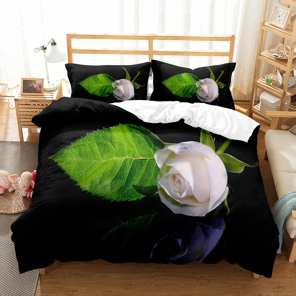 Romantic Rose Bedding Set Nordic Duvet Cover 220x240 King Size Colorful Quilt Cover Modern Cat Wolf Print Pillowcase No Sheet