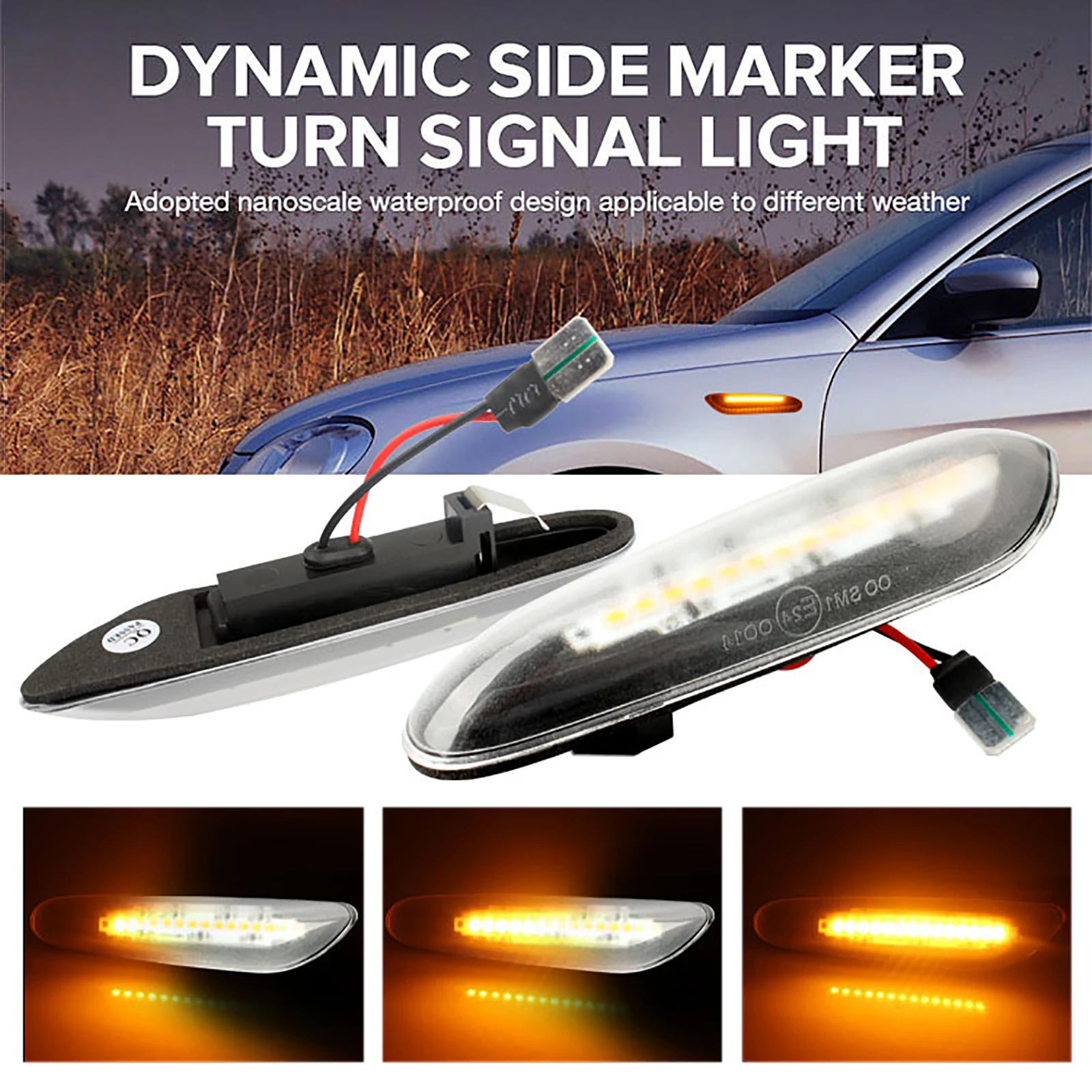 

Steering Lamp Mudguard Side Lamp Blade Shape Auto Car Side Lights Marker Turn Signal Lights For BMW 1/3/5 E46 E60E87E90E92X1X3