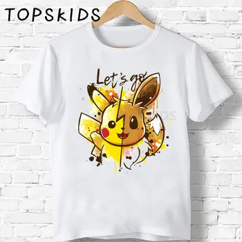 

2020 Cute Pikachu & Eevee Let's Go Print Children T shirt Funny Pokemon Baby Boys Tops Girls Clothes Summer Kids T-shirt,HKP2208