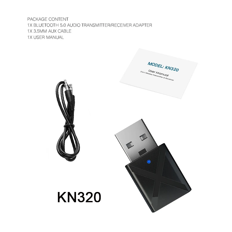 Kebidu Bluetooth 5,0 аудио приемник передатчик мини стерео Bluetooth AUX RCA USB 3,5 мм разъем для ТВ ПК автомобильный комплект беспроводной адаптер - Цвет: KN320