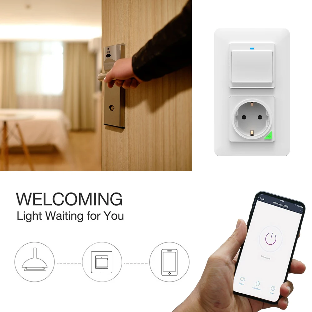 

Wall Power Socket Smart EU Wi-Fi Wall-Mounted Power Panel Remote Controll With Button Work with Amazon Alexa Google Assistant