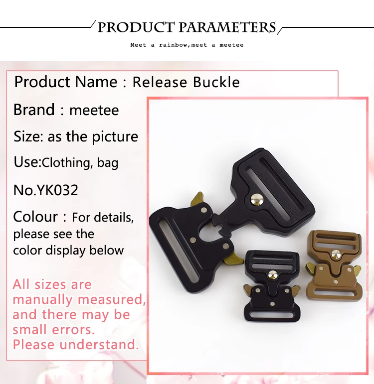 Meetee 1pc/4pcs ID25-50mm Alloy Release Buckle Outdoor Tactics Belt Strap Webbing Adjustment Buckle DIY Clothing Accessory YK032